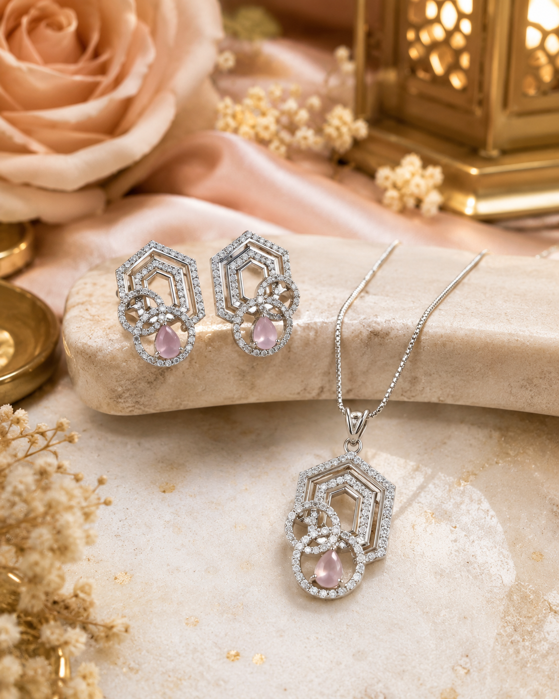 Royal Crystal Pendant Earrings Set