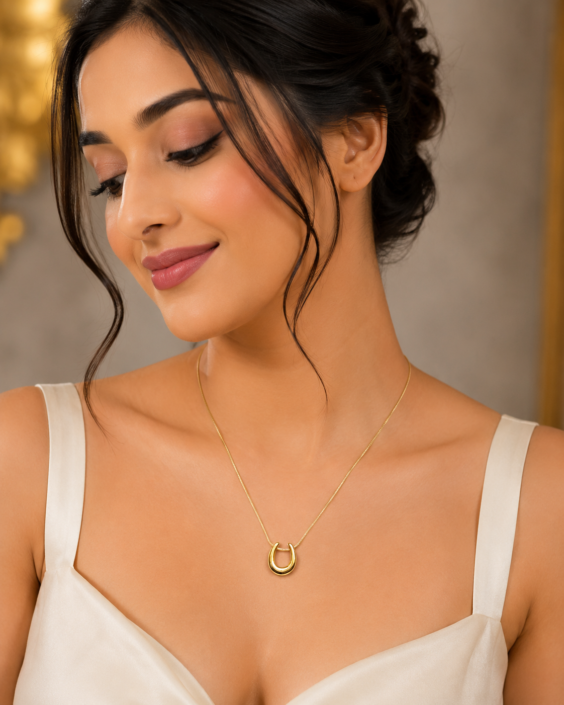 Gold Plated Minimal Horseshoe Pendant Necklace