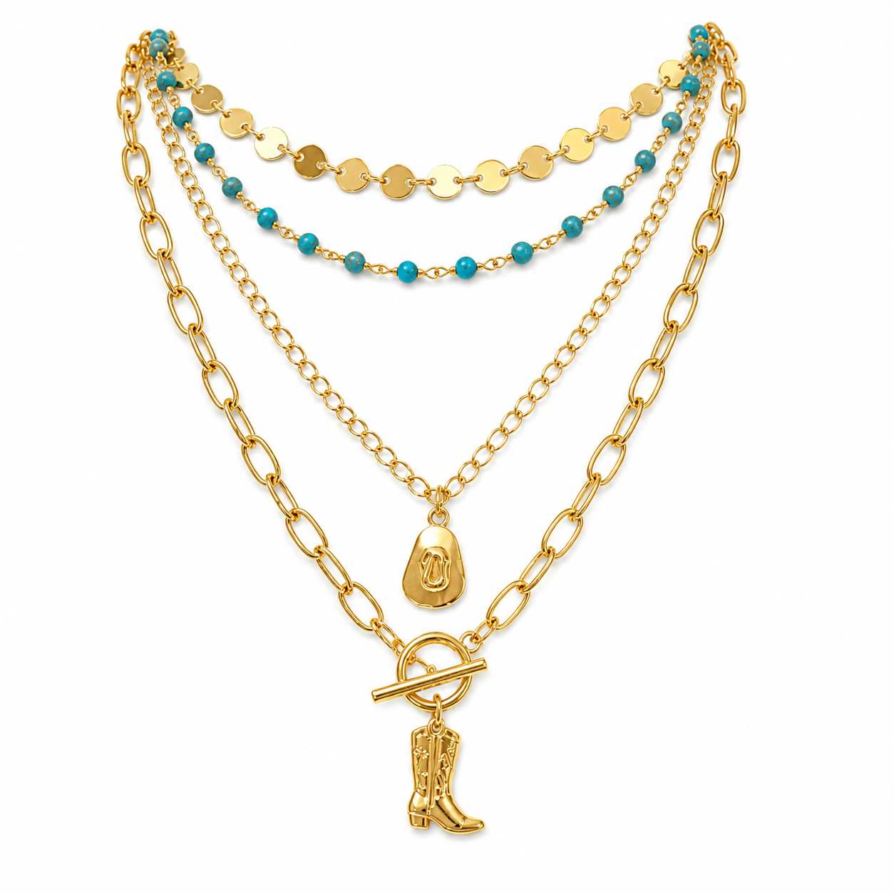 Boho Turquoise Charm Layered Necklace