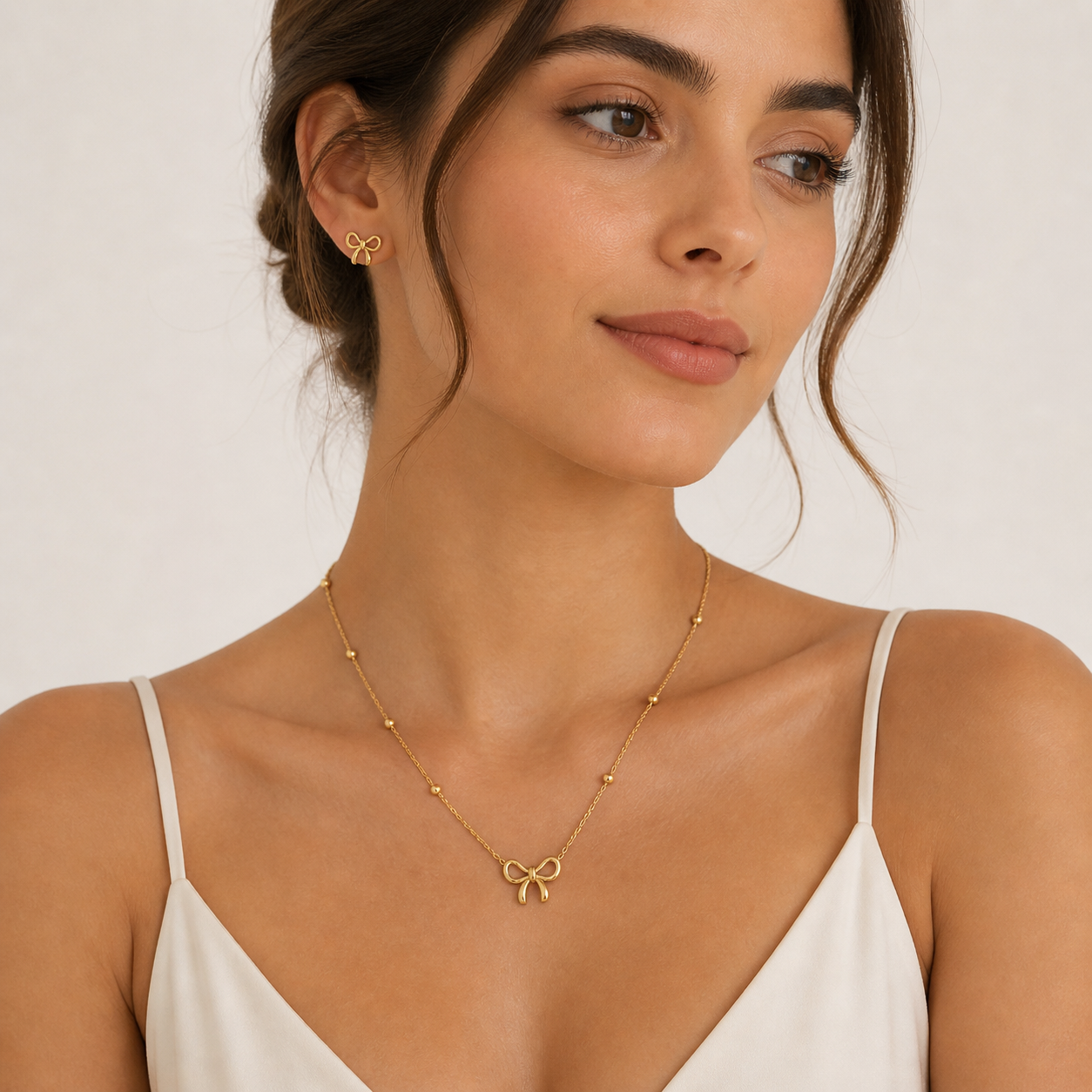 18K gold plated Cute Bow Necklace & Stud Set