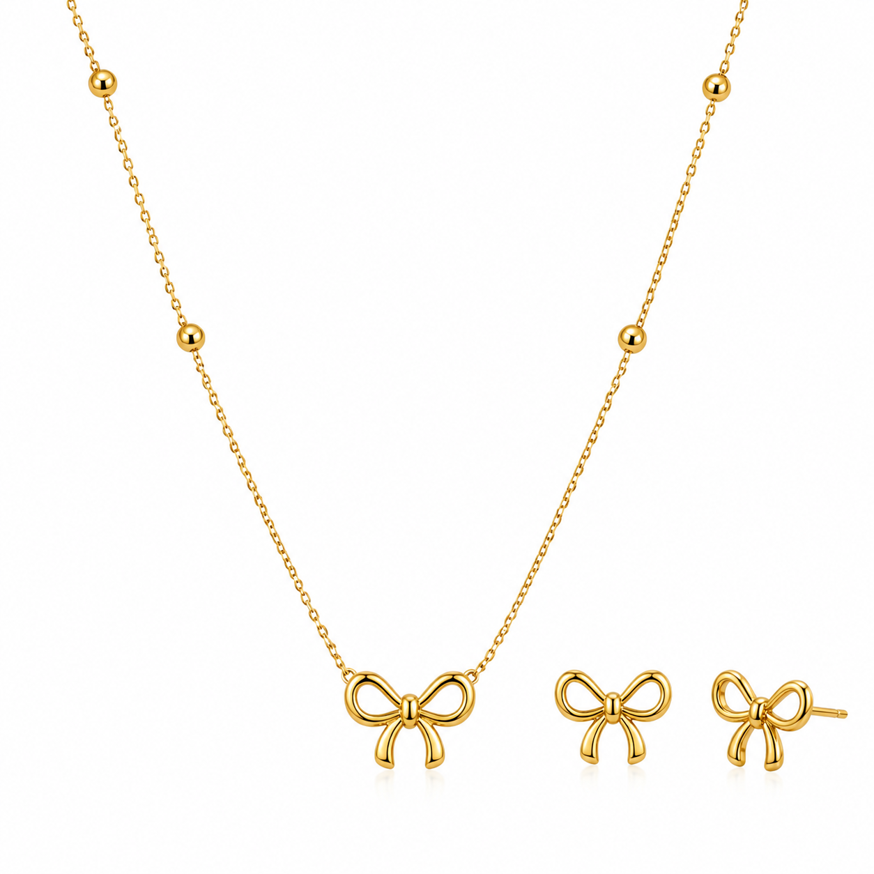 18K gold plated Cute Bow Necklace & Stud Set