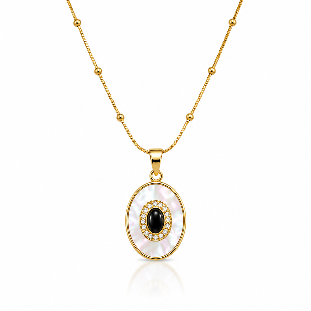Gold Plated Elegant Pearl Oval Pendant Necklace