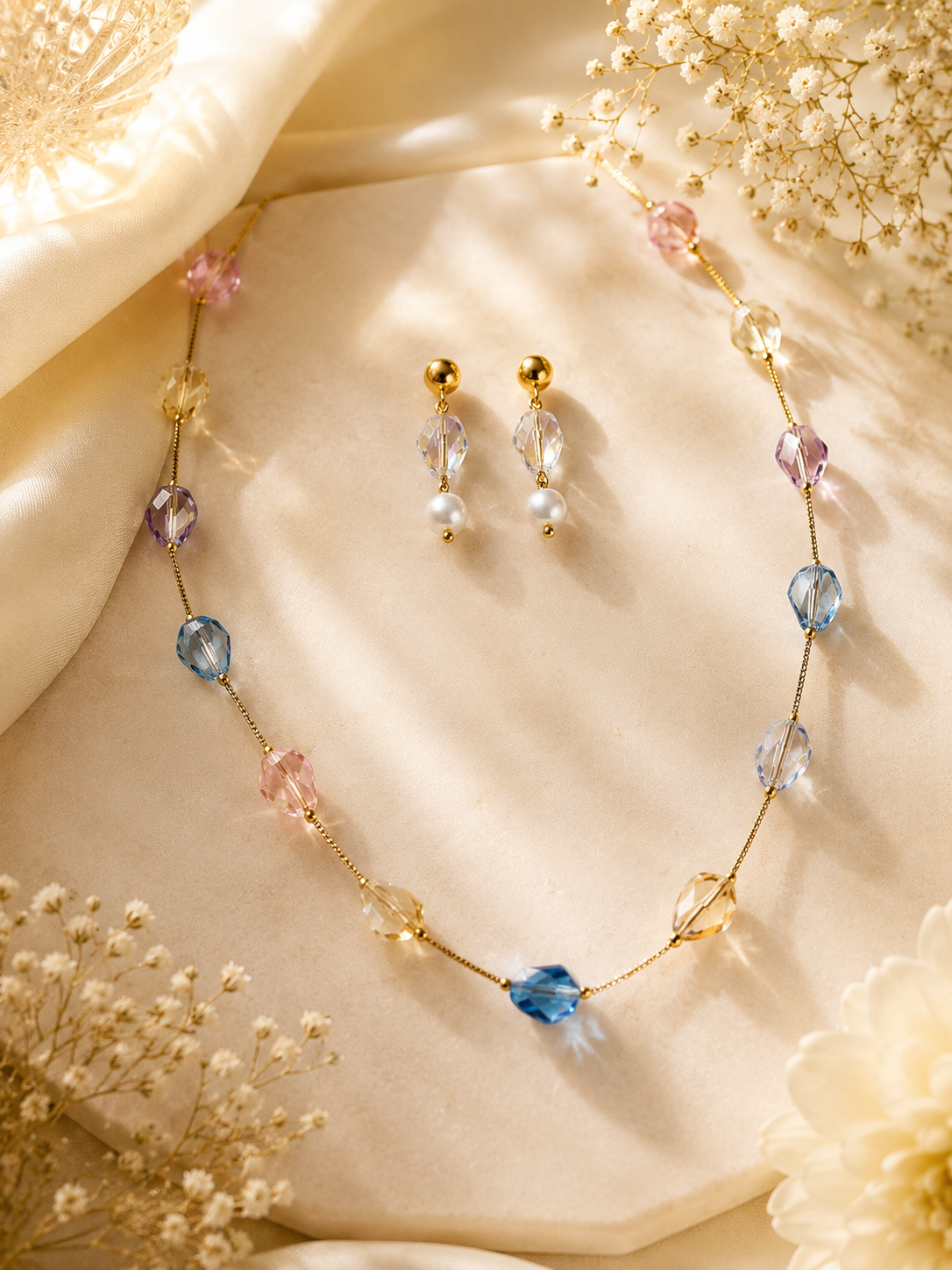 Pastel Prism Crystal Necklace Set