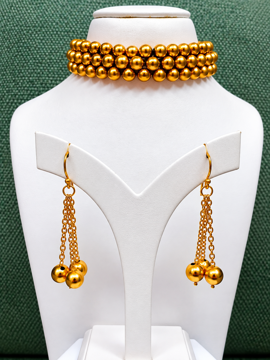 Golden Beaded Choker Necklace Set