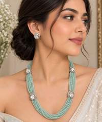 Mint Green Multi-Strand Crystal Beaded Necklace Set for Women