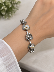 Oxidised Silver Pearl Ghungroo Kada Bracelet for Women | Traditional Ethnic Open Cuff Bangle