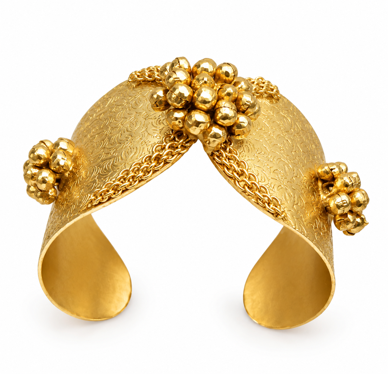 Traditional Antique Gold-Plated Floral Cuff Bracelet for Women