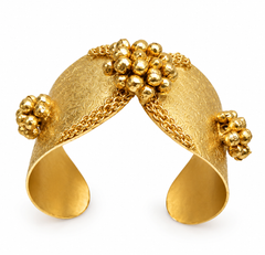 Traditional Antique Gold-Plated Floral Cuff Bracelet for Women
