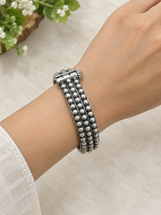 Oxidised Silver Beaded Kada Bracelet for Women | Traditional Multi-Layer Ethnic Bangle