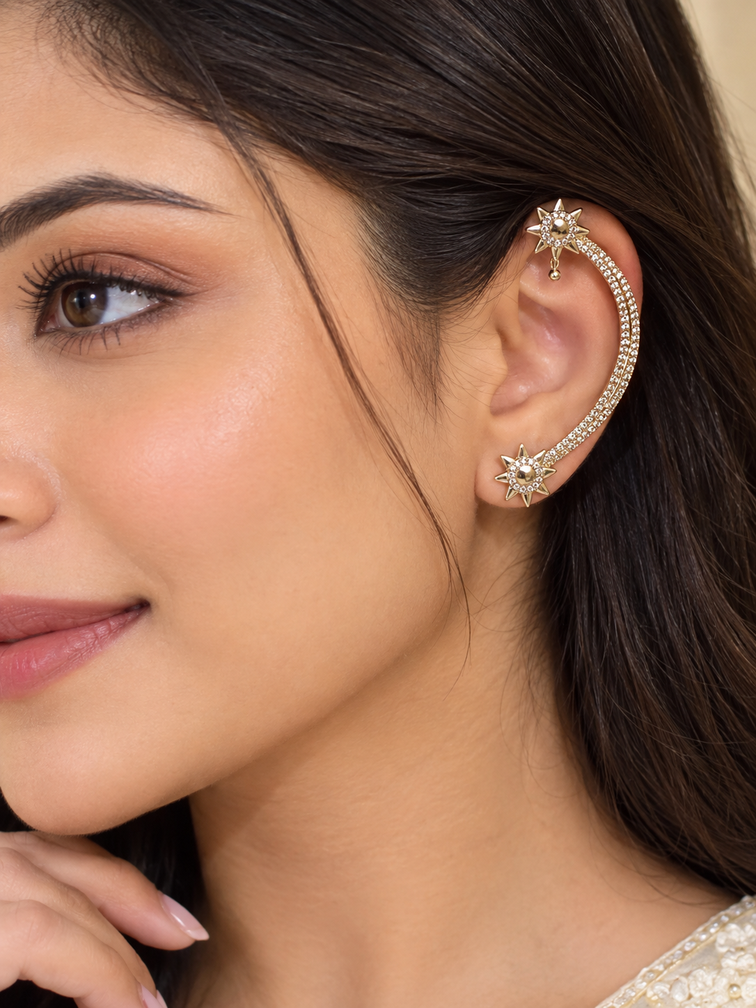 Celestial Star Crystal Ear Cuff Earrings for Women