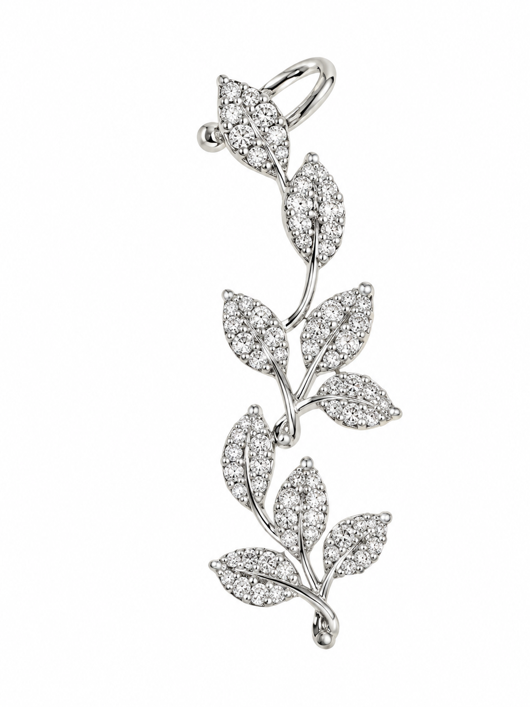 Crystal Leaf Ear Cuff for Women | Silver-Toned Ear Climber Earrings