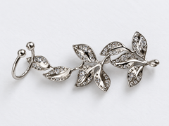 Crystal Leaf Ear Cuff for Women | Silver-Toned Ear Climber Earrings