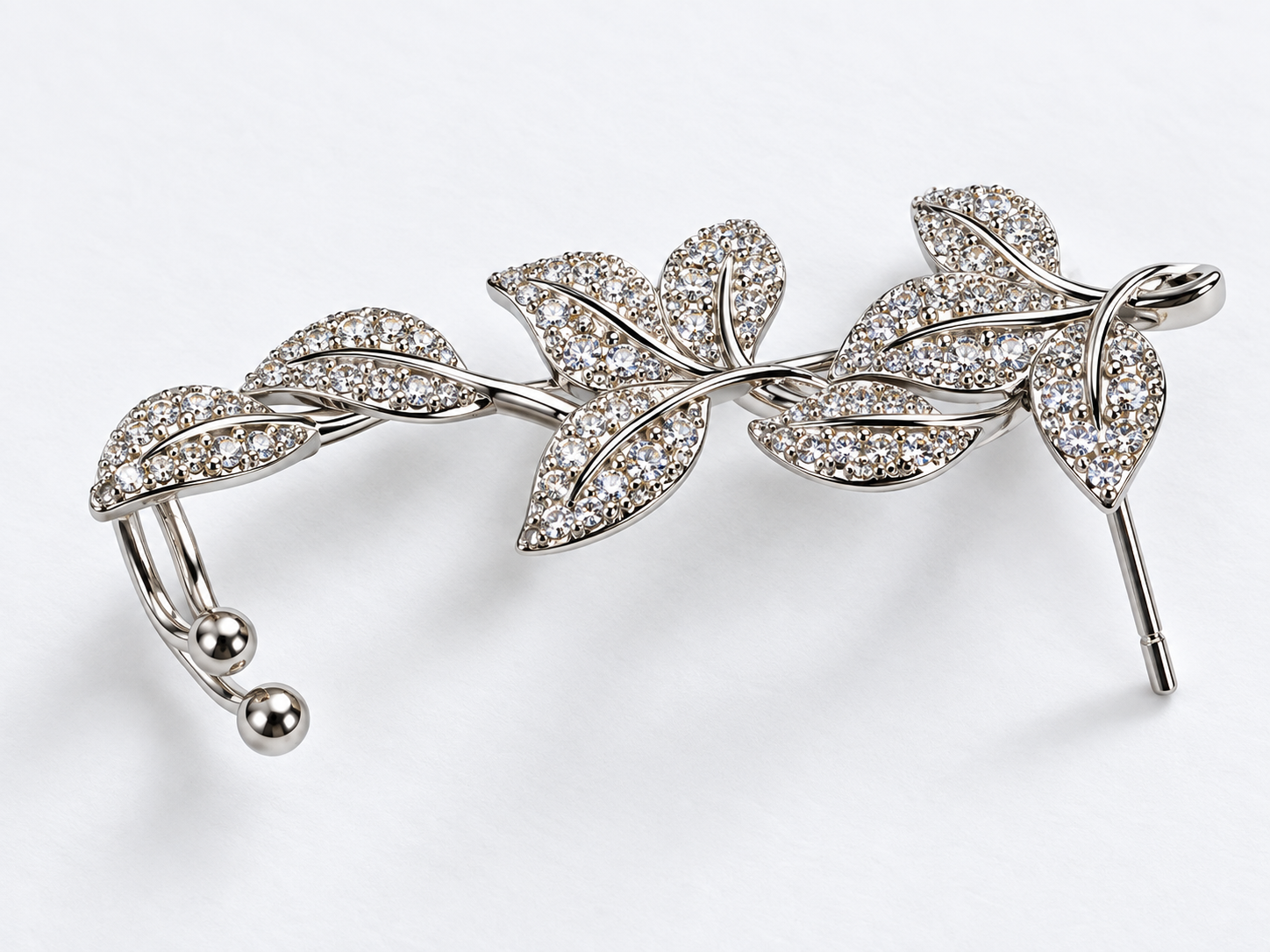 Crystal Leaf Ear Cuff for Women | Silver-Toned Ear Climber Earrings