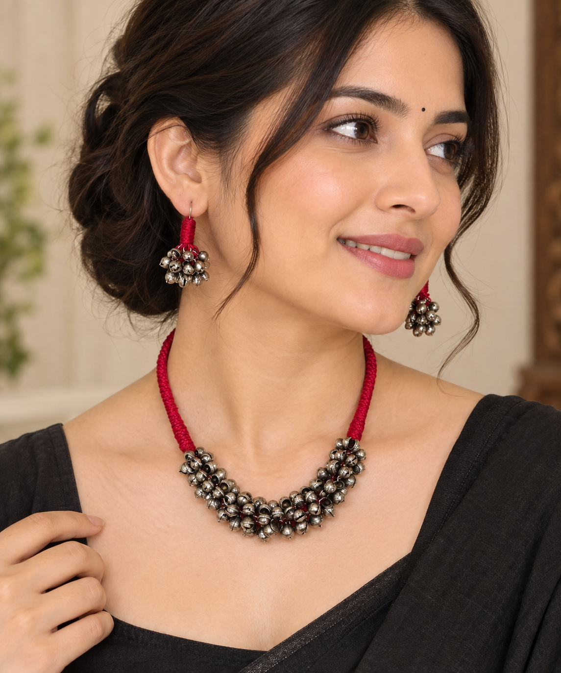 Handmade Oxidised Silver Tone Statement Jewellery with Matching Earrings