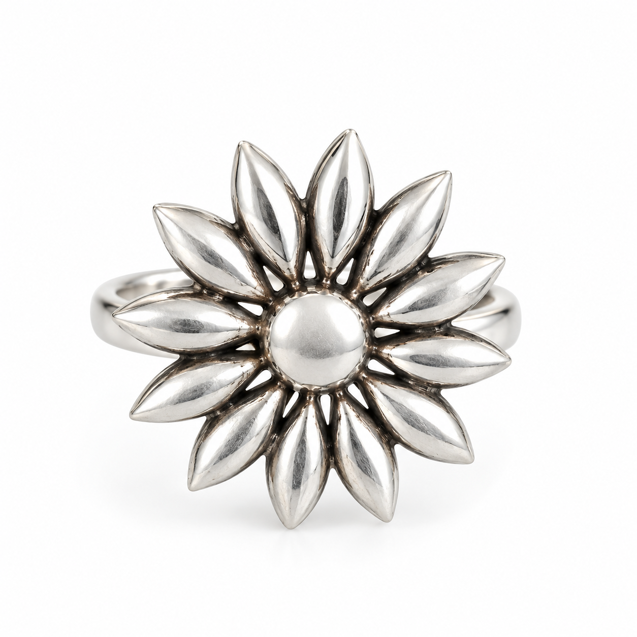 Floral Sunburst Oxidised Silver Adjustable Statement Ring for Women & Girls