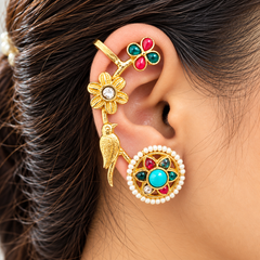 Floral Multicolor Pearl Accent Designer Ear Cuff Earring for Women