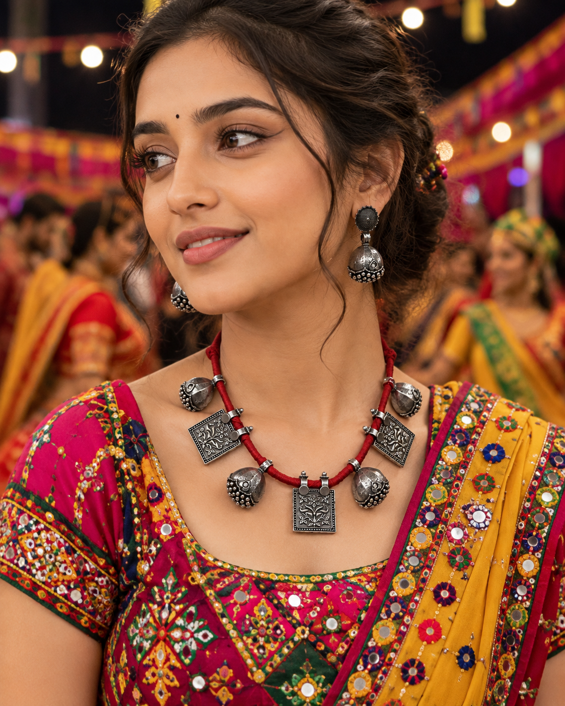 Oxidized Silver Tribal Choker Necklace & Jhumka Earrings Set