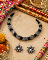 Floral Pearl Oxidized Necklace & Earrings Set