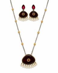 Royal Ruby Pearl Pendant Necklace Set