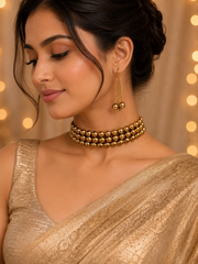 Golden Beaded Choker Necklace Set