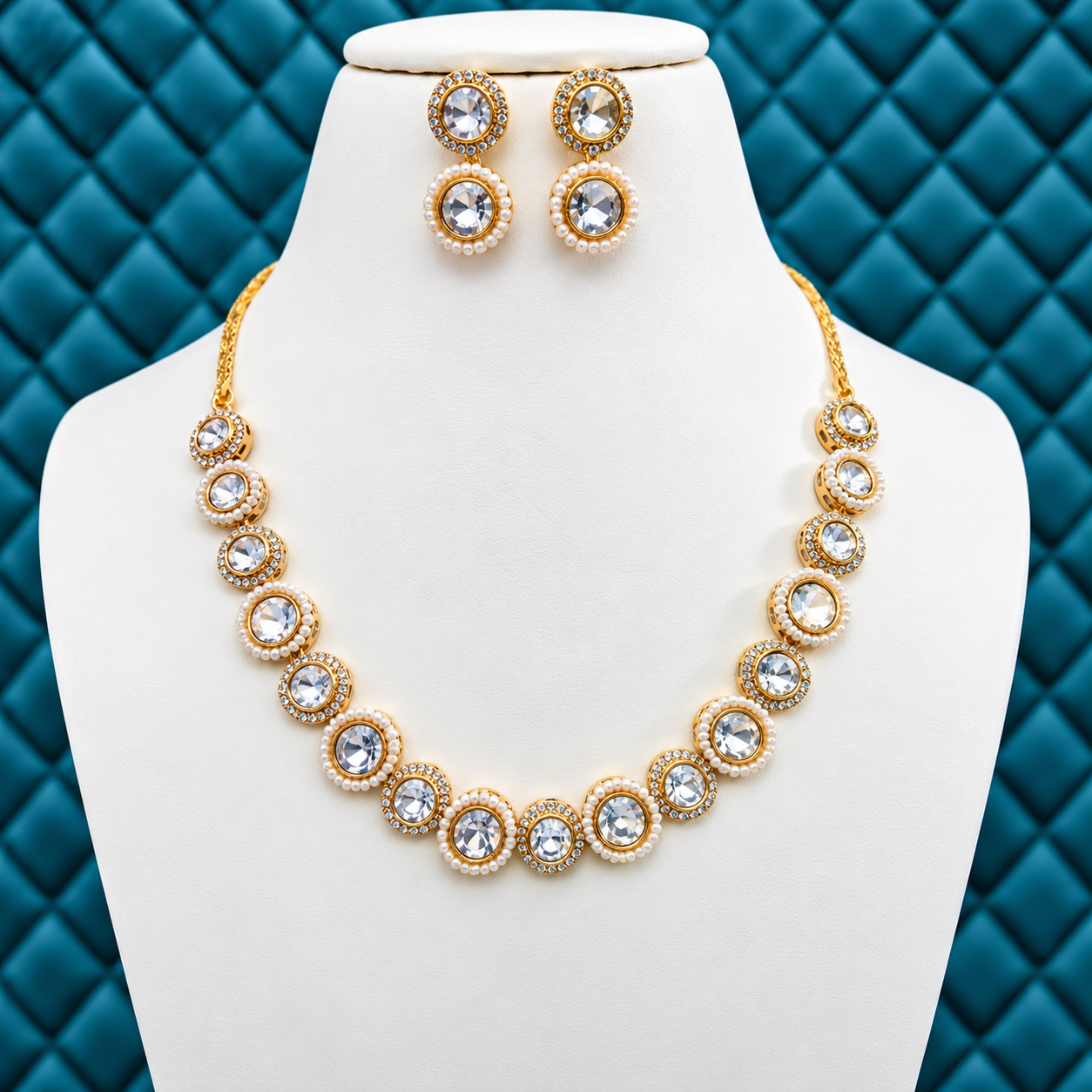 Rose Gold Plated Round Crystal Necklace Set for Women