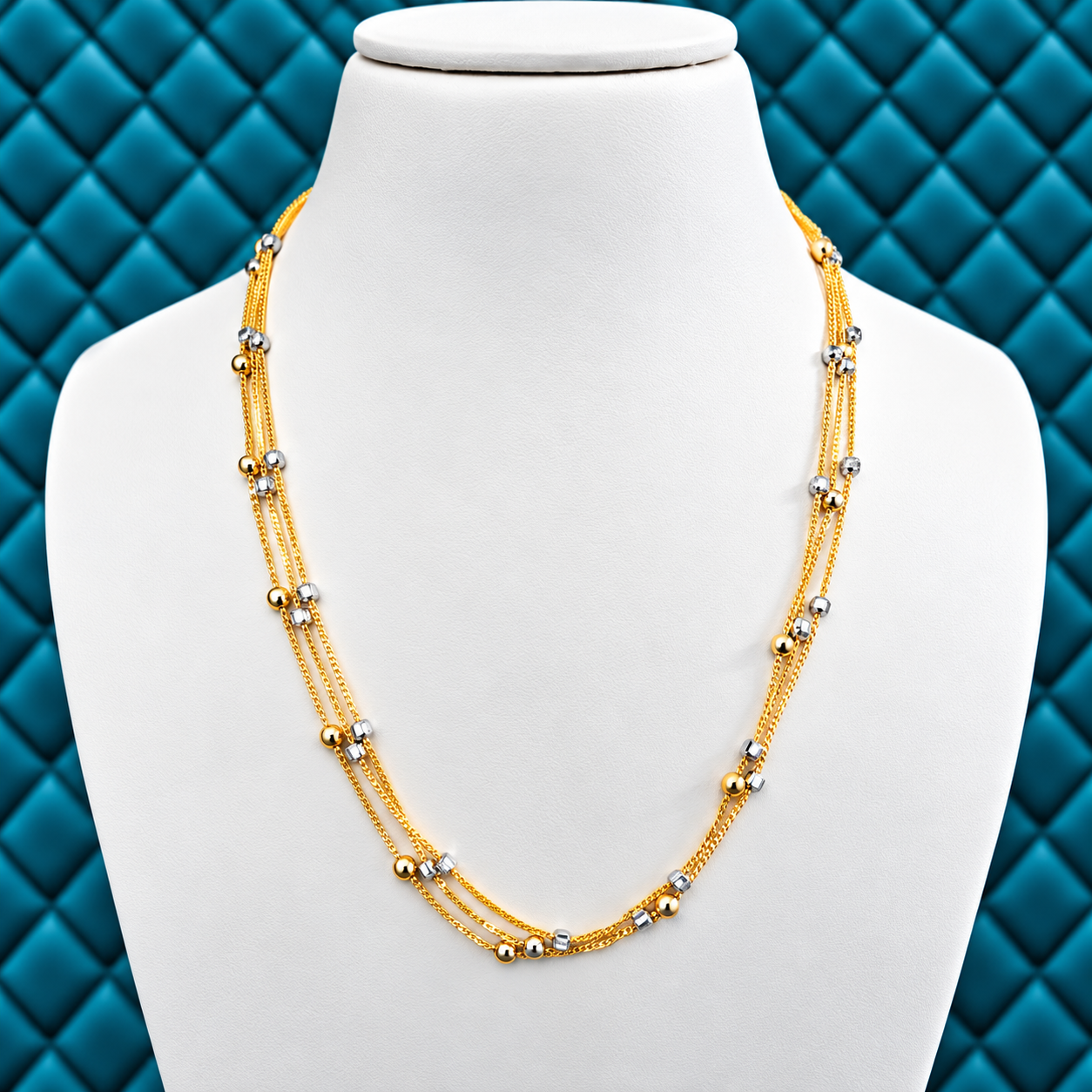Dual Tone Multi-Layer Beaded Necklace Cum Bracelet for Women