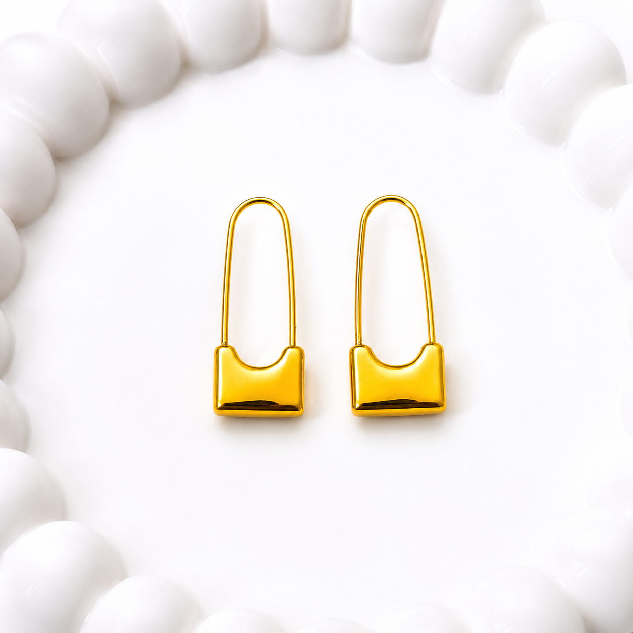 Gold Plated Minimalist Safety Pin Drop Earrings for Women & Girls Geometric Statement Earrings
