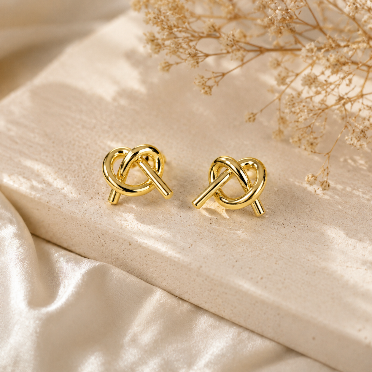 Gold Plated Minimalist Knot Stud Earrings for Women & Girls Modern Geometric Love Knot Earrings