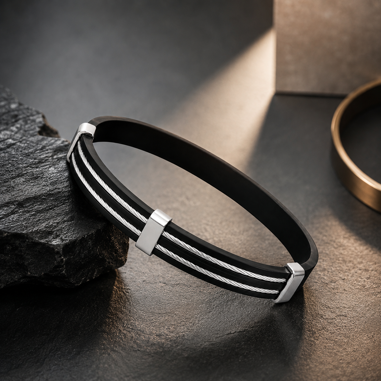 Black Stainless Steel Cable Wire Kada Bracelet