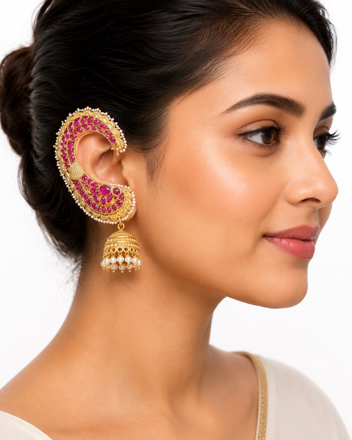 Royal Pink Jhumka Gold Plated Earcuff