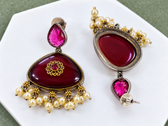 Royal Ruby Pearl Pendant Necklace Set