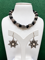 Floral Pearl Oxidized Necklace & Earrings Set
