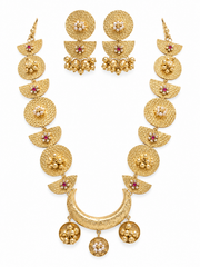 Gold Tone Hammered Disc Statement Necklace Set with Earrings for Women