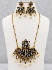 Vintage Blue Floral Statement Pendant Necklace Set with Earrings for Women