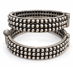 Oxidised Silver Beaded Kada Bracelet for Women | Traditional Multi-Layer Ethnic Bangle