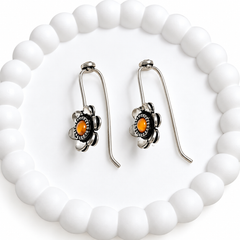 Floral DropOxidised Silver Flower Earrings with Amber Stone Earrings for Women & Girls