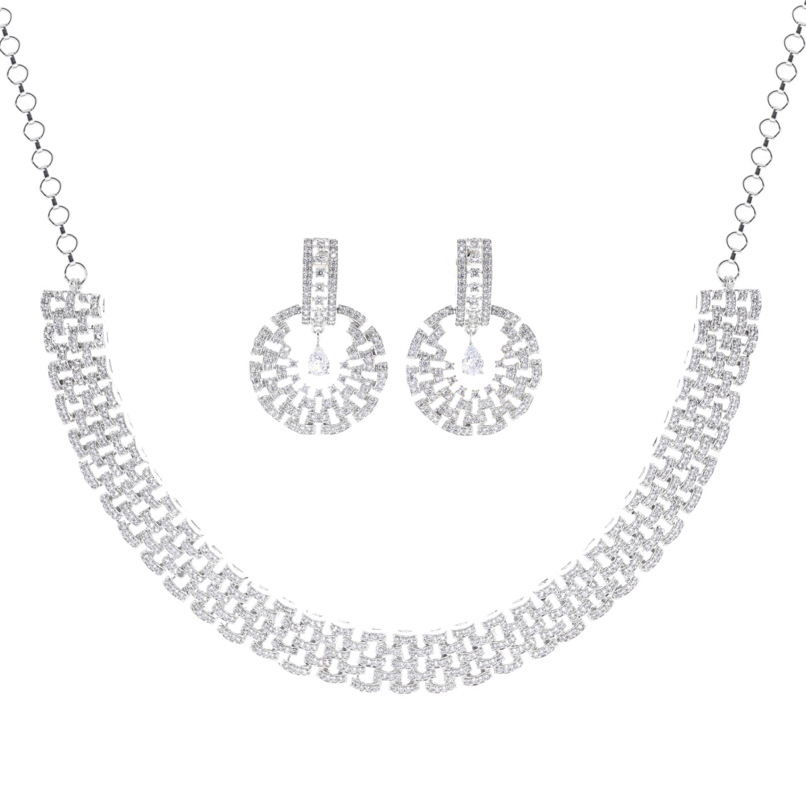Dazzling cubic zirconia Rhodium plated necklace set
