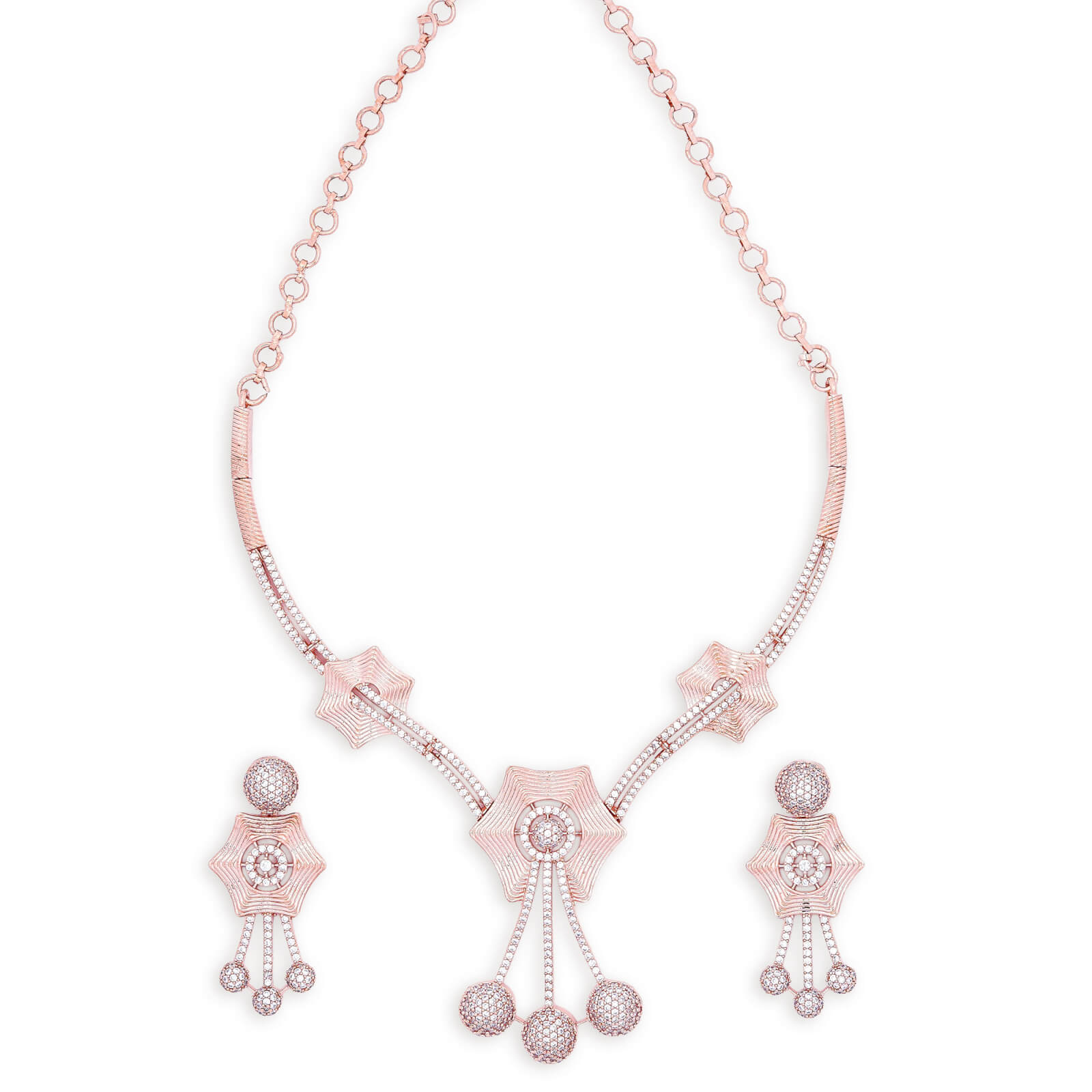 Floral Cubic zirconia Rose gold Necklace Set