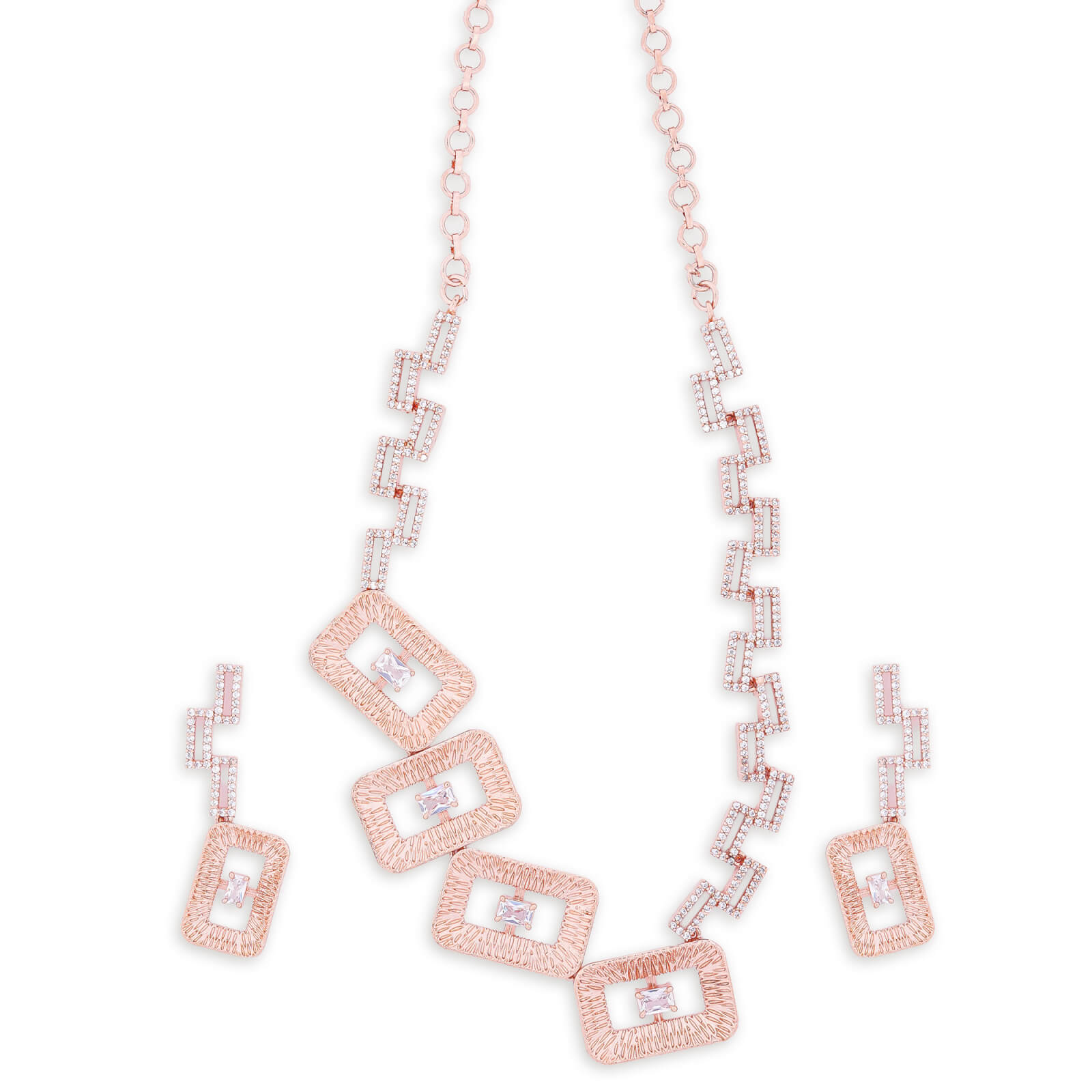 Contemporary American diamond rose gold necklace set