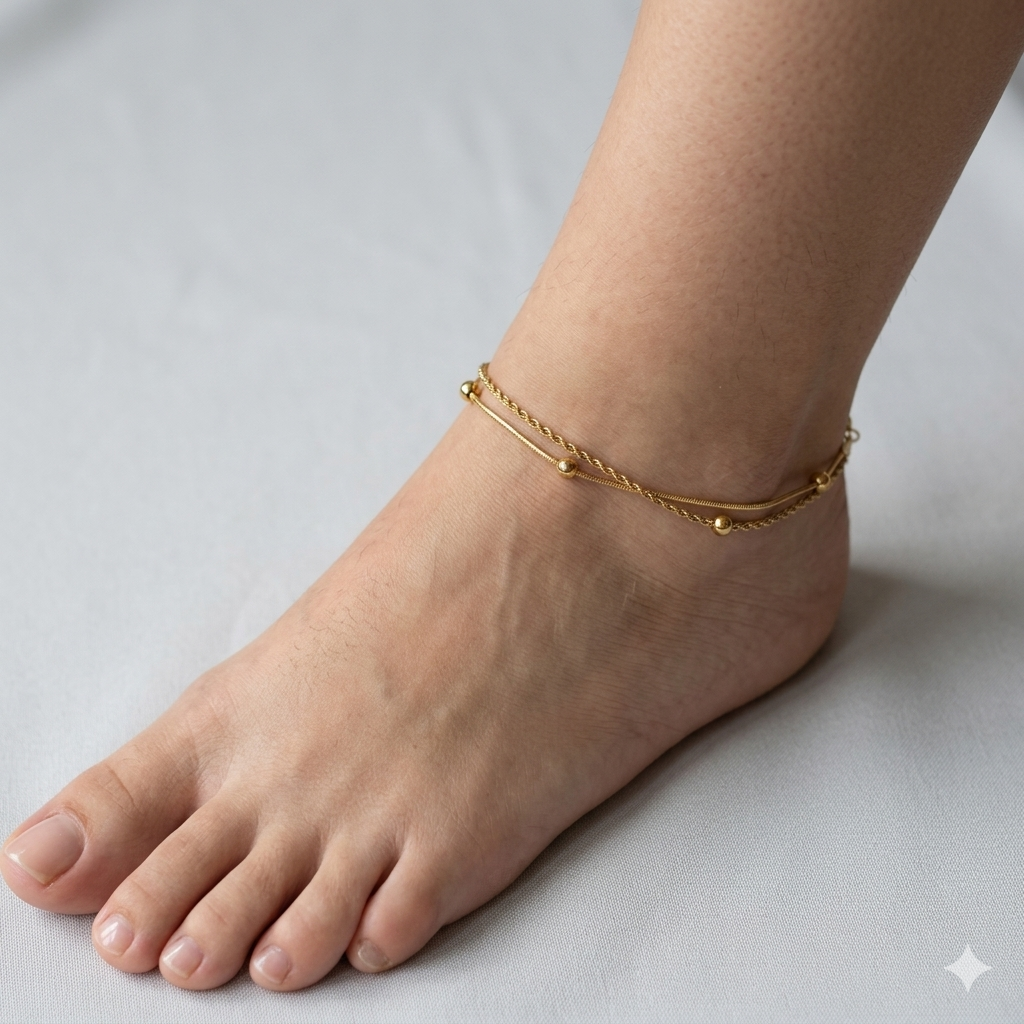 Golden Layered Bead Anklet