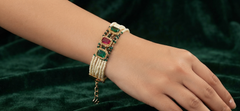 Emerald & Ruby Stone Multi-Strand Pearl Bracelet for Women