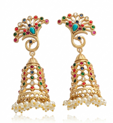 Heritage Navratna Gold Plated Statement Earrings