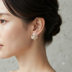 Gold Plated Pearl Floral Ear Cuff Stud Earrings for Women White Flower CZ Open Hoop Earrings