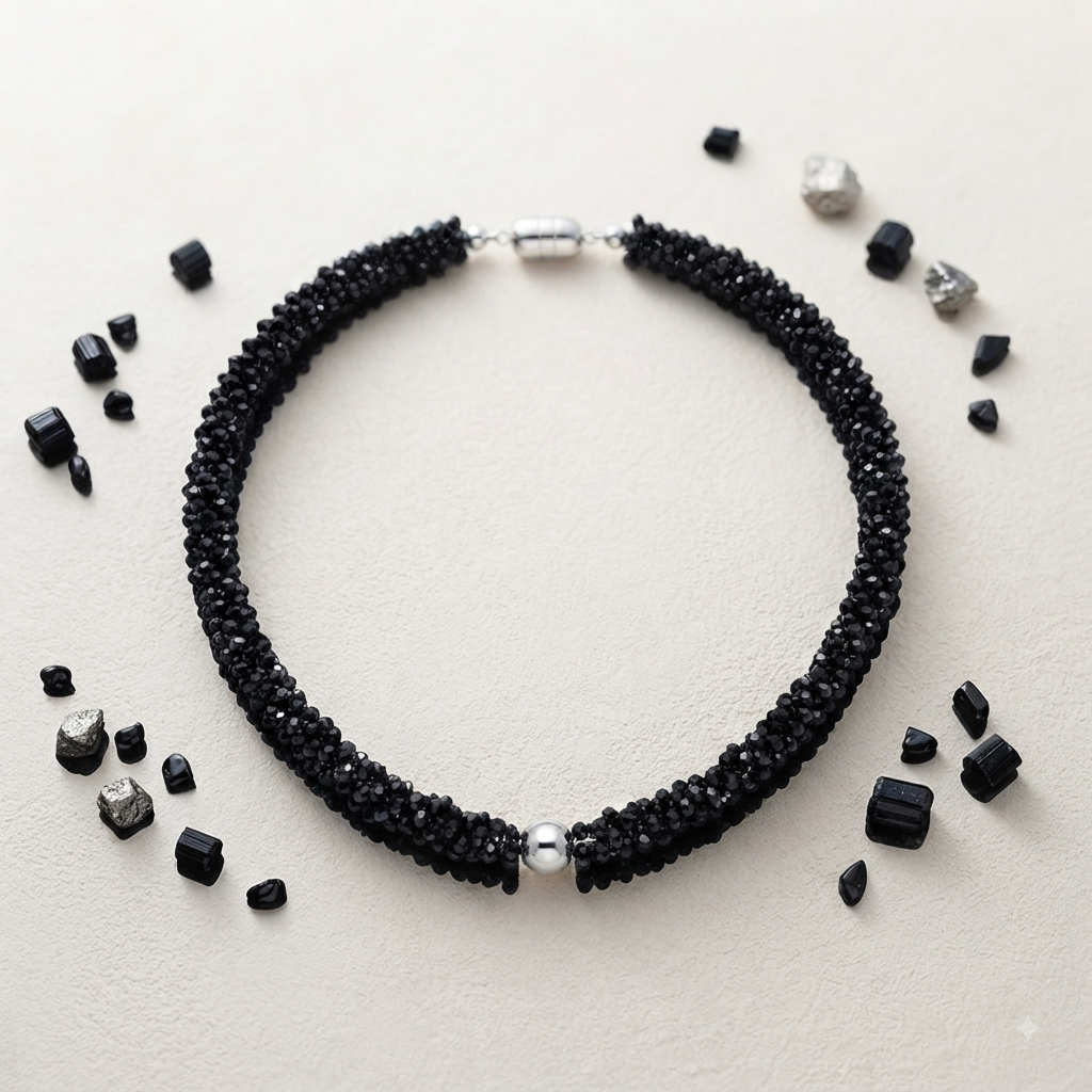 Black Crystal Beaded Necklace Cum Bracelet Set for Women Elegant Designer Jewellery Set for Party Wedding Festive Wear