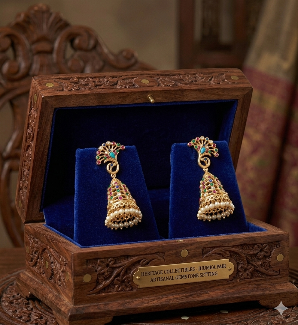 Heritage Navratna Gold Plated Statement Earrings