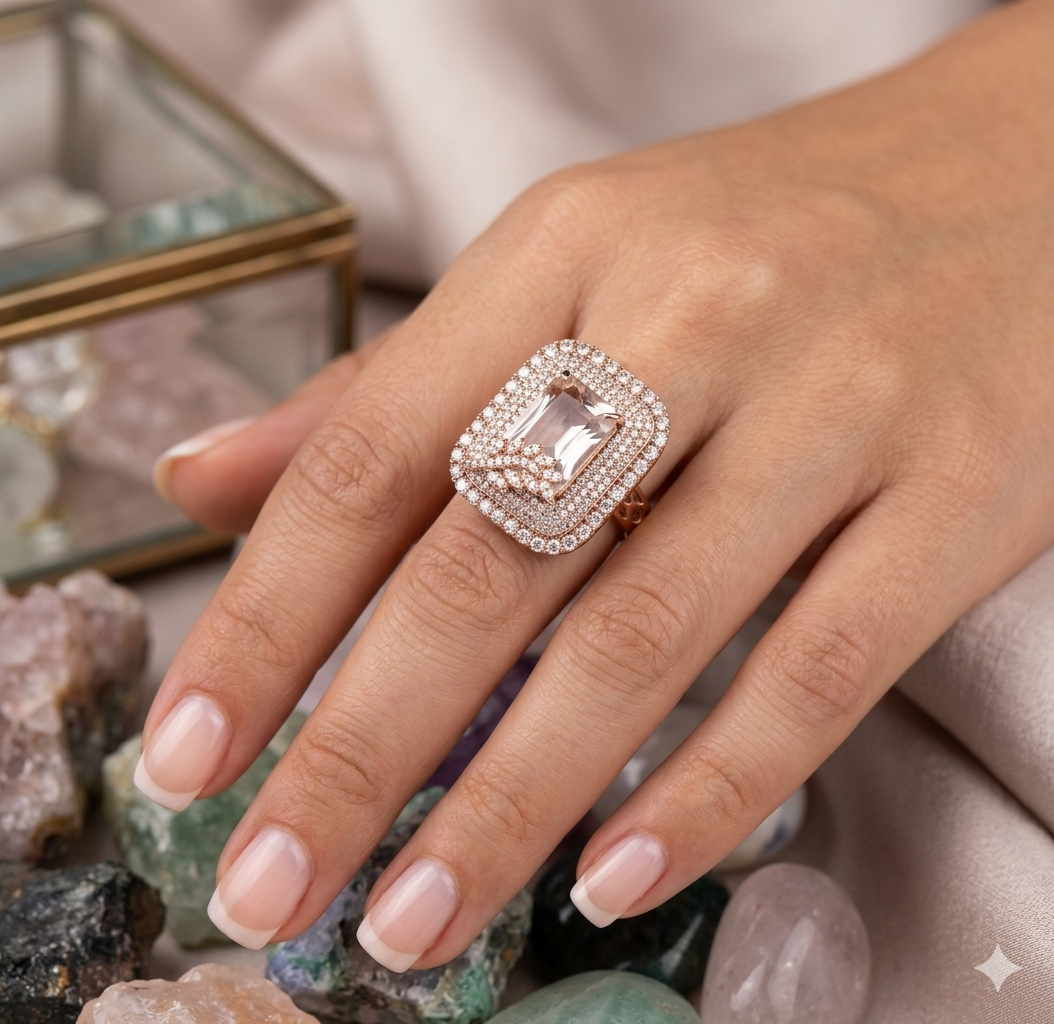 Crystal Glow Square Pink cubic zirconia Rose gold Plated Ring