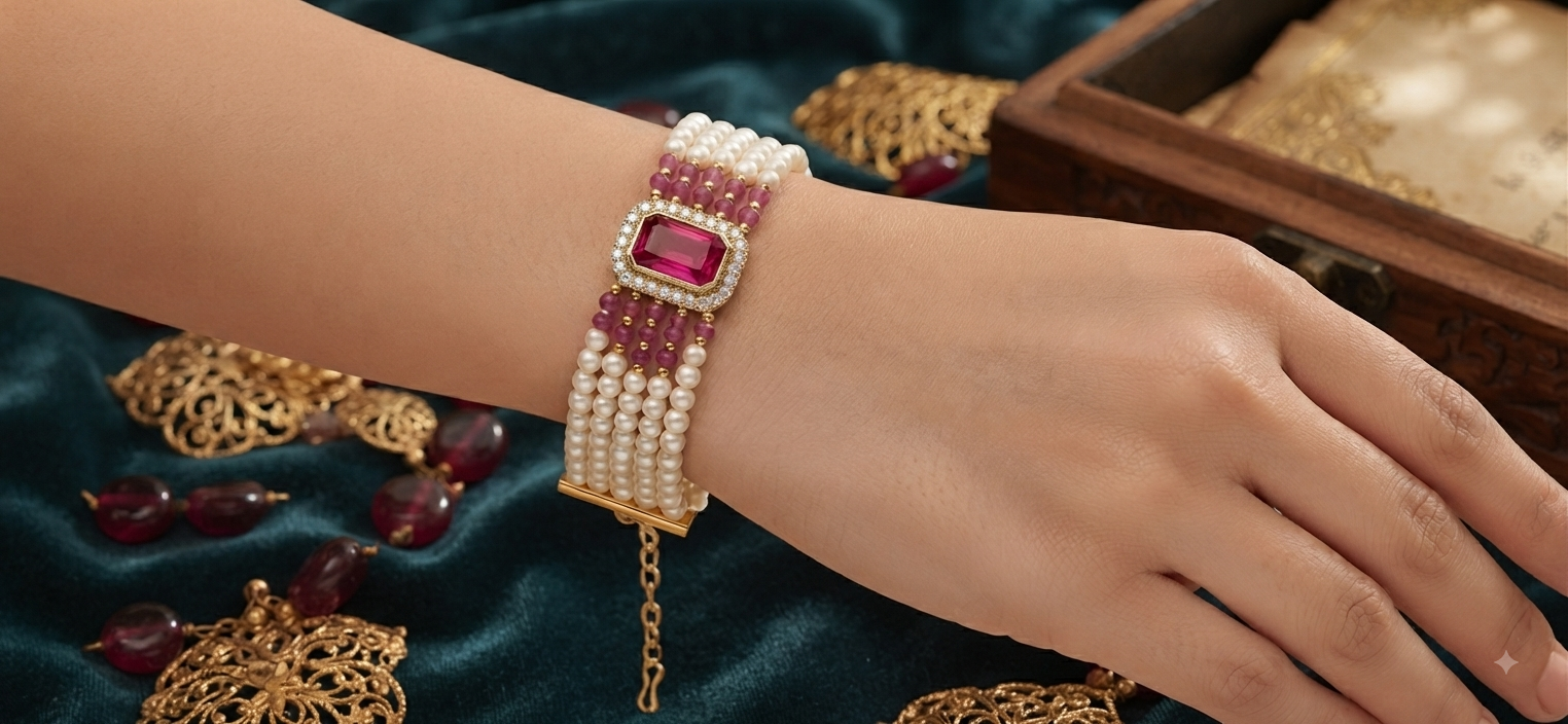 Pink Stone Multi-Strand Pearl Bracelet for Women