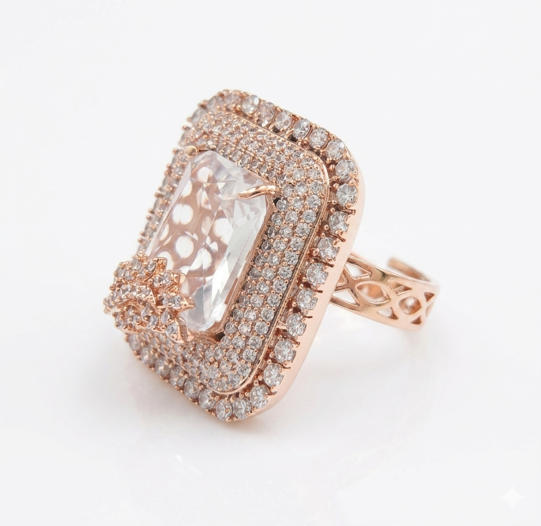 Crystal Glow Square Pink cubic zirconia Rose gold Plated Ring
