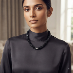 Black Crystal Beaded Necklace Cum Bracelet Set for Women Elegant Designer Jewellery Set for Party Wedding Festive Wear
