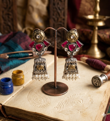 Heritage Elephant Dual Tone Temple Earrings